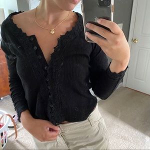 AMERICAN RAG long sleeve black shirt with lace